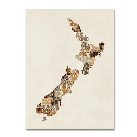 Michael Tompsett 'New Zealand Typography Map 2' Canvas Art,14x19